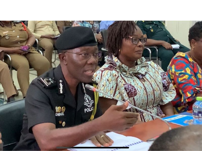 The IGP, Dr George Akuffo Dampare making his submission . Next to her is the Deputy Minister of Interior, Madam Naans Eyiah