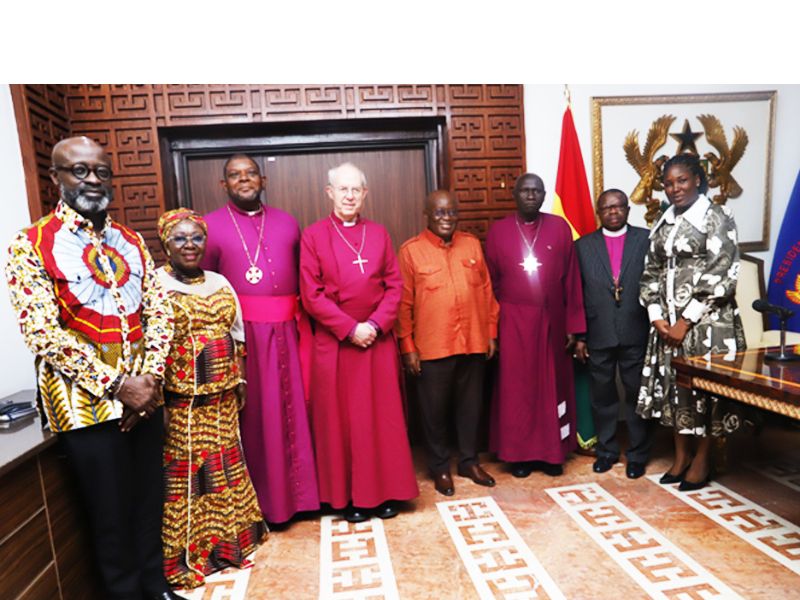 President Akufo-Addo (middle), in a photograph with Most Revd. and Rt. Hon. Justin Welby (4th from left), Archbishop of Canterbury, Akosua Frema Osei Opare (2nd from left), Chief of Staff, Office of the President