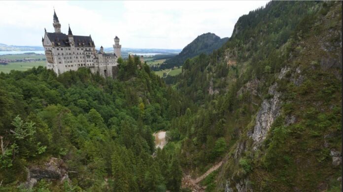 A view of the Pollat Gorge with the Neuschwanstein Castle, in background in Schwangau, Germany, on June 16