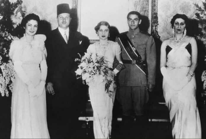 Queen Farida and King Farouk of Egypt, Princess Fawzia and Crown Prince Mohammed Reza, and Queen Mother Nazli.