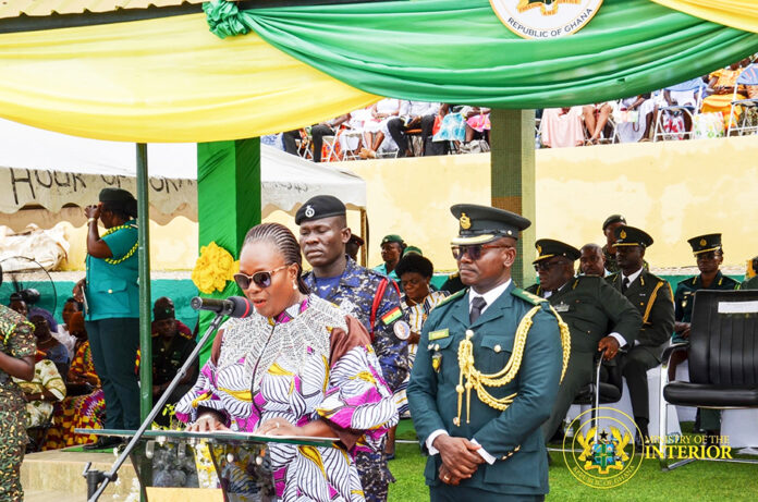 Deputy Minister for the Interior, Madam Naana Eyiah Quansah delivering her address at the passing-out parade