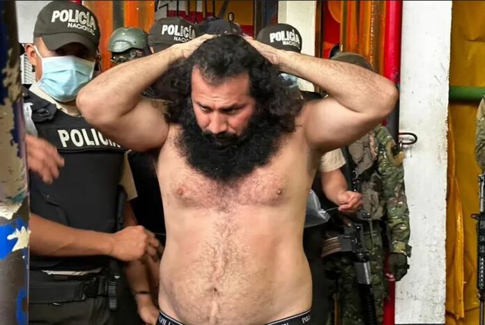 Adolfo Macias, aka Fito, leader of the Los Choneros criminal gang, being transferred to a maximum-security complex in Guayaquil, Ecuador
