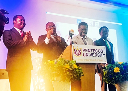 The new Engineering Programmes being officially launched by the Vice Chancellor of PU, Aps. Prof. Kwabena Agyapong-Kodua (second from right), and the Deputy Minister for Education, Rev. John Ntim Fordjour(first on the left)