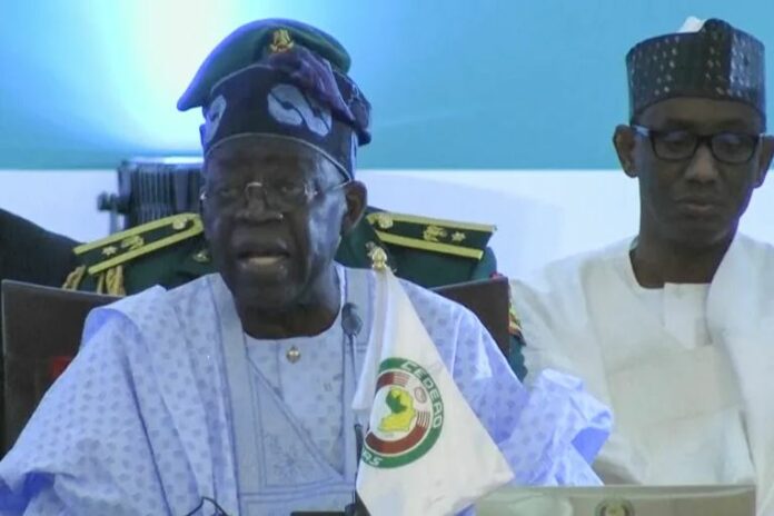 Nigeria's Bola Tinubu addresses West African leaders at extraordinary summit on Niger, in Abuja, Nigeria, August 10, 2023