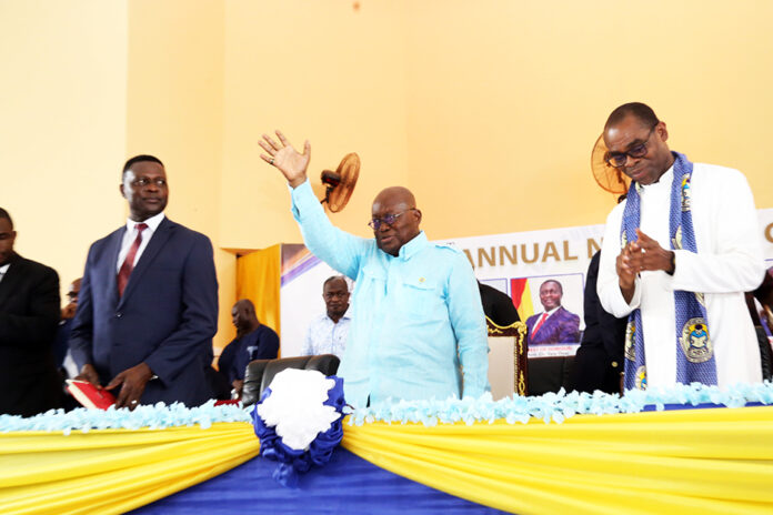 President Akufo-Addo (middle),responding to cheers from CHASS members at the 61st conference in Accra