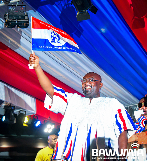 NPP Flagebearer, Dr. Mahamudu Bawumia waving the party flag after President Akufo-Addo handed over the leadership to him