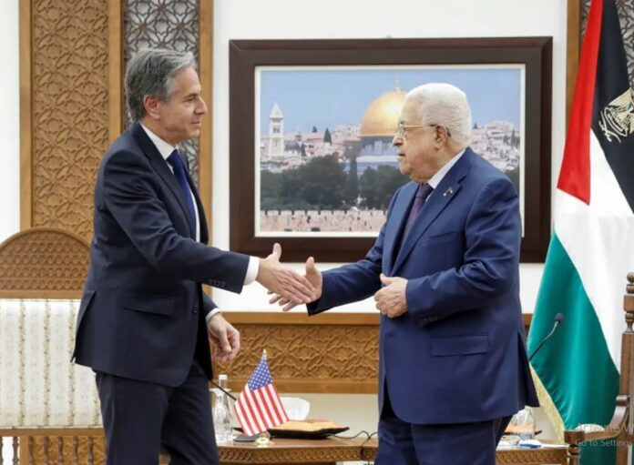 US Secretary of State Antony Blinken has met Palestinian President Mahmoud Abbas at the Muqata in Ramallah in the Israeli-occupied West Bank