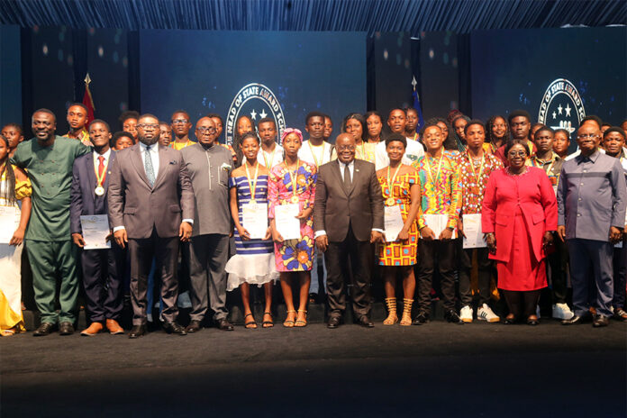 President Akufo-Addo (6th from right), together with Akosua Frema Osei Opare (2nd from right), Chief of Staff, Office of the President, Archibald Letsa (right), Volta Regional Minister and other guests