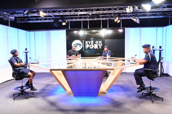 Veronica Aboagye (far left), Kennedy Mornah (left middle), Diana Ayorkor Agbenyega (right middle) and Smile Agbemenu (far right) during Eye on Port discussion