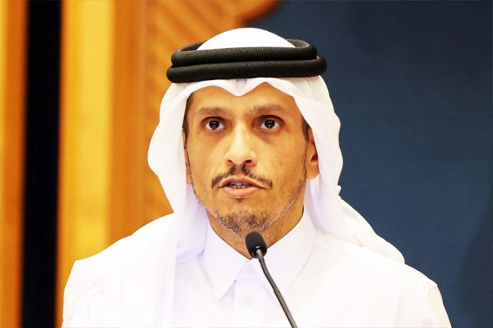 Qatar's Prime Minister and Foreign Minister Sheikh Mohammed Bin Abdulrahman al-Thani speaks at a joint press conference with the U.S