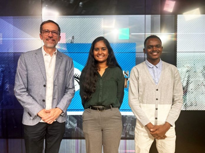 Director of Logos Hope, Roberto Facanha (left), Media Relations Officer, Navya Lankadasu (middle) and Advance Preparations Officer, Russell Munjera (right)