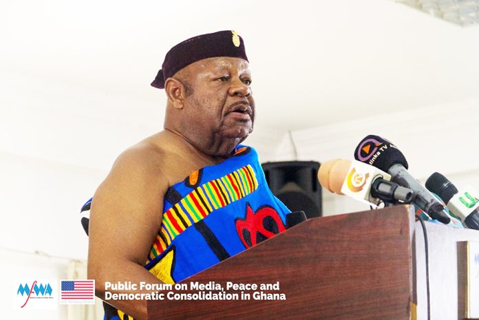 The Konor of Manya Krobo and President of the Eastern Regional House of Chiefs, Nene Sakite II, addressing the Forum