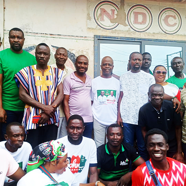 Hon. Akwasi Adusei, NDC PC Ahafo Ano North Constituency, Kwabana Osei Bonsu and Hon Addai Amankwah, former DCE pose for the camera with the defectors