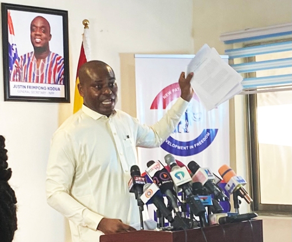 National Communications Director, Richard Ahiagbah addressing the media with the alleged document in hand