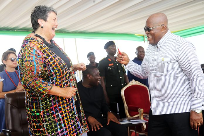 President Akufo-Addo and Virgenia Palmer (left), US Ambassador to Ghana during the inauguration of the Early Power Plant at Kpone near Tema.