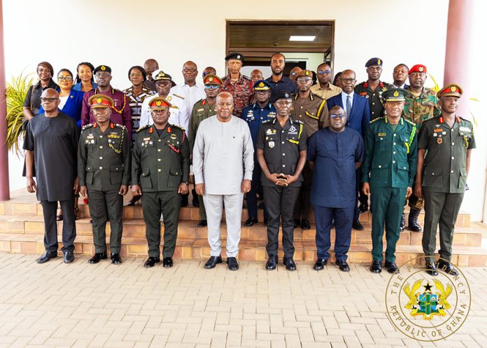 President John Dramani Mahama in a group photo with the Chief of Defence Staff, the Inspector General of Police and other Security Service Chiefs