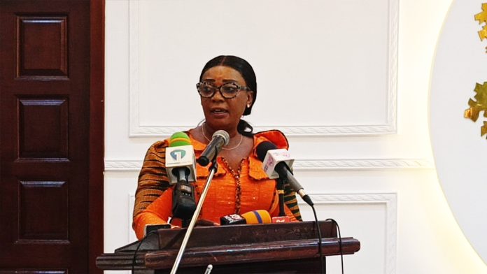 The Eastern Regional Minister Hon. Rita Akosua Adjei Awatey addressing the chiefs at the general meeting at Kyebi