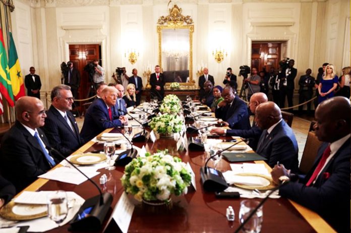 Senegal President, Guinea-Bissau President, Mauritania President, Liberian President and Gabon President meet Donald Trump
