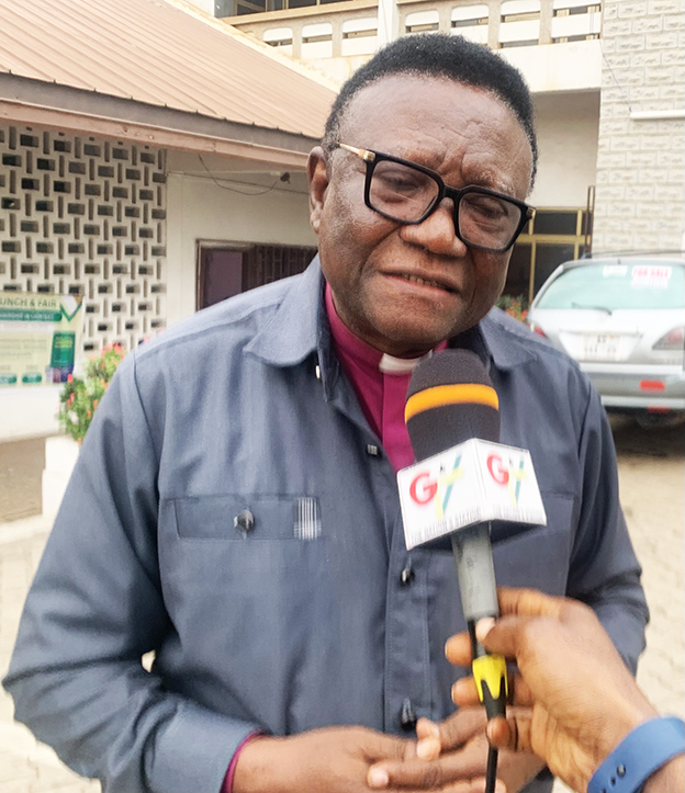 Most Rev Prof. Emmanuel Kwaku Asante, interacts with the media shortly after launching his latest book