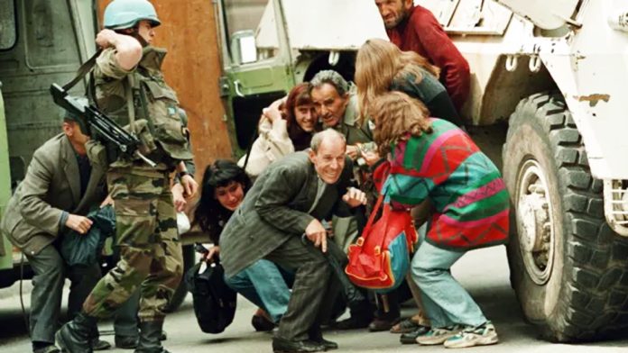 Civilians risked their lives to cross Sarajevo's main boulevard during the Bosnian war