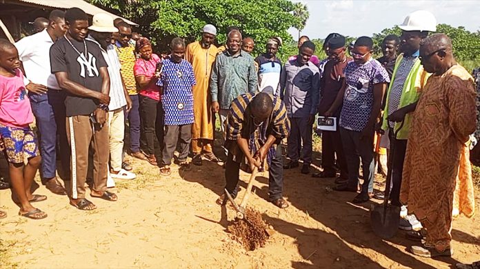 Member of Parliament for Nkoranza North, Hon. Joseph Kwasi Mensah cutting sod for one of the projects