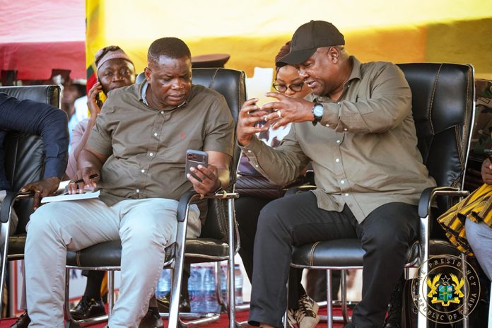 Road Minister Kwame Governs Agbodza in a chat with President John Mahama