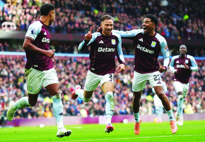 Aston Villa players celebrate