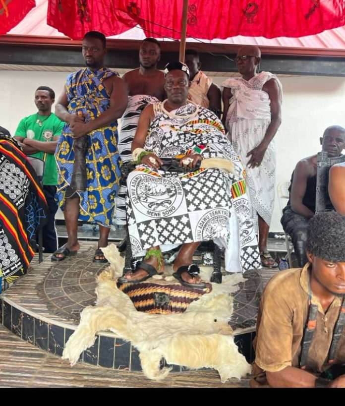 The Paramount Chief of Denkyira, Odeefou Boa Amponsem IV, seated in state during the ceremony