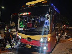 The KIA Grandbird bus transporting ammunition to northern Ghana, which has been impounded by the police.