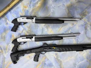 Firearms seized by the police on display.