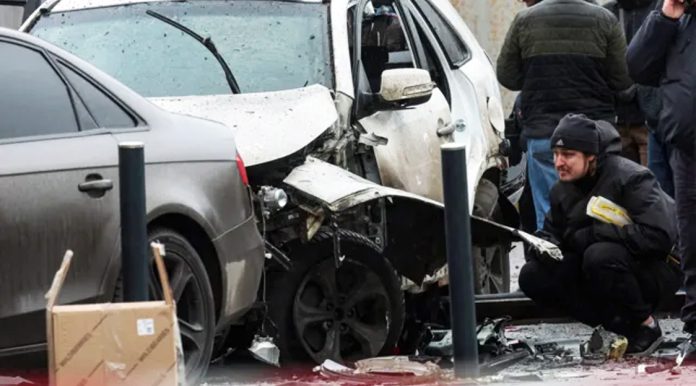 Investigators could be seen working at the scene on Monday morning