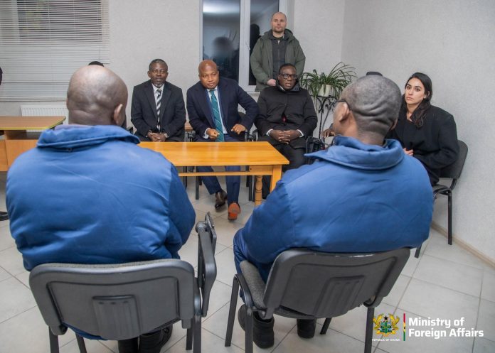 Samuel Okudzeto Ablakwa, Ghana’s Minister for Foreign Affairs, interacting with detained Ghanaians in Kyiv who were arrested after reportedly fighting for Russia in the ongoing Russia-Ukraine War.