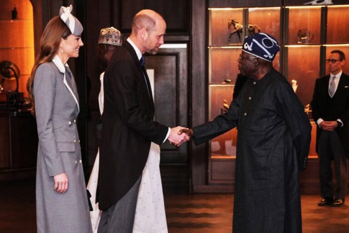 Prince William and wife Princess of Wales greet President Bola Tinubu