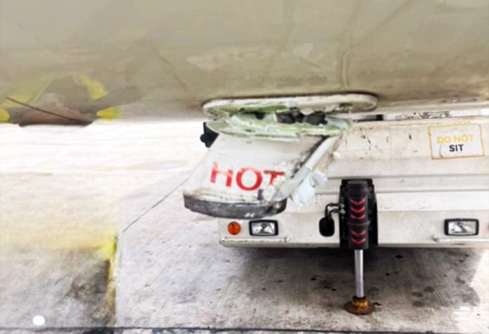 The damaged aircraft