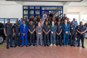 The IGP, Christian Tetteh Yohuno, senior police officers, and officials from Ghana’s National Security pose with dignitaries from the New York City Police Department (NYPD) for a group photograph.
