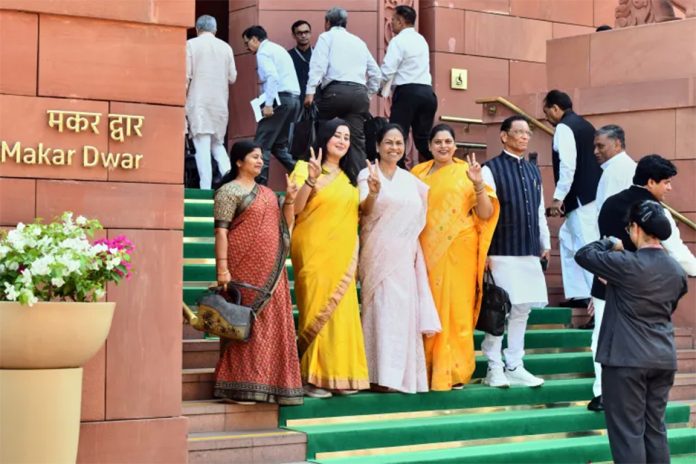Female lawmakers outside Parliament House