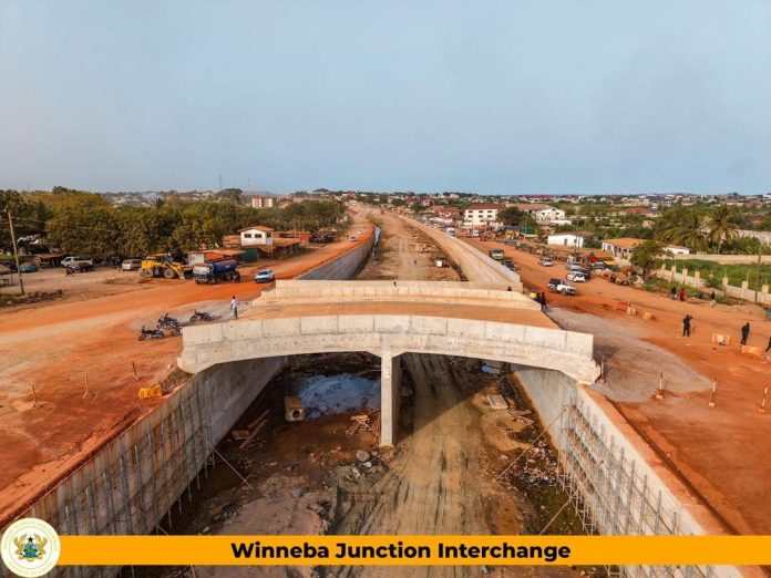 Section of the Winneba–Cape Coast road currently undergoing construction, with visible roadworks and ongoing infrastructure improvements