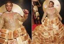 Dress made from 500 loaves of bread stun Africa Magic Viewers’ Choice Awards