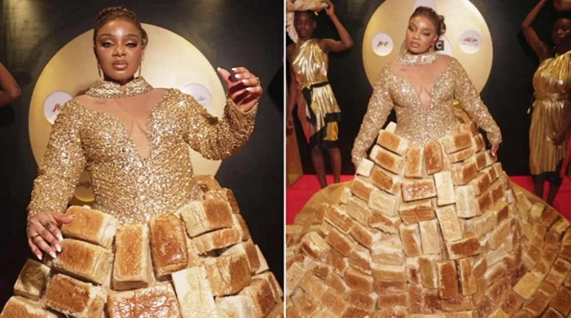 Dress made from 500 loaves of bread stun Africa Magic Viewers’ Choice Awards