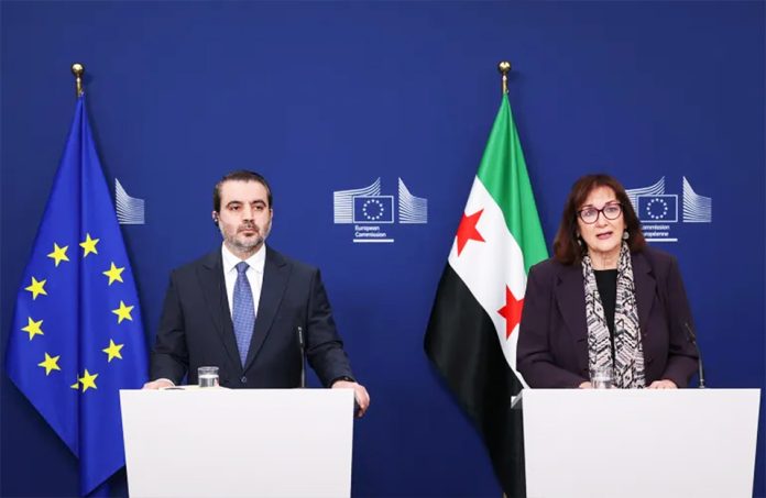 European Commissioner Dubravka Suica and Syrian Foreign Minister Asaad Hassan al-Shaibani