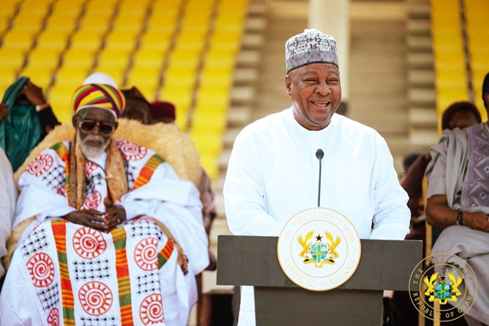 President John Dramani Mahama addressing congregants at the Eid celebrations in Accra.