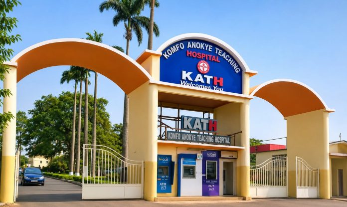 The entrance to the Komfo Anokye Teaching Hospital (KATH), widely regarded as Ghana's referral hospital with the largest geographical catchment area. The entrance to the Komfo Anokye Teaching Hospital (KATH), widely regarded as Ghana's referral hospital with the largest geographical catchment area.