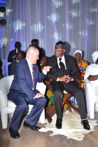 The Acting Chargé d’Affaires of the U.S. Embassy in Ghana, Rolf Olson, in a tête-à-tête chat with His Royal Highness Tackie Teiko Tsuru II during the 250th Independence Anniversary of the United States of America, marked in Accra.