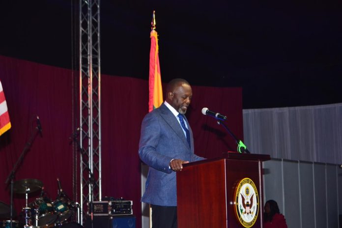 **Picture Caption:** *The Attorney-General and Minister for Justice, Dr. Dominic Ayine, representing President John Dramani Mahama, delivers the keynote address at the celebration marking the 250th Independence Anniversary of the United States of America in Accra.
