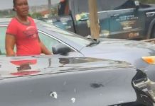How Adwoa Safo was shot at the Kwabenya residence of her brother The bullet-riddled fender of the vehicle belonging to former Gender Minister, Sarah Adwoa Sarfo, following the shooting incident.