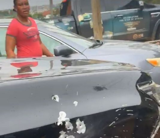How Adwoa Safo was shot at the Kwabenya residence of her brother The bullet-riddled fender of the vehicle belonging to former Gender Minister, Sarah Adwoa Sarfo, following the shooting incident.