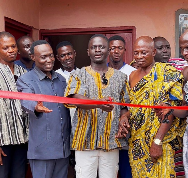 MP Elvis Osei Dapaah, assisted by Johnson Adu, former MP and Nananom to commission the facility
