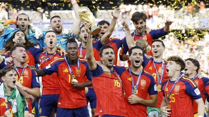 Spain's players celebrate with the FIFA World Cup trophy after defeating Argentina 1-0 in the 2026 FIFA World Cup final at New York New Jersey Stadium in East Rutherford, New Jersey, on Sunday. Photo: ANP via Getty Images. Spain's players celebrate with the FIFA World Cup trophy after defeating Argentina 1-0 in the 2026 FIFA World Cup final at New York New Jersey Stadium in East Rutherford, New Jersey, on Sunday.Photo: ANP via Getty Images.