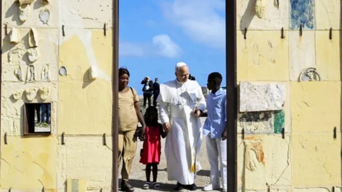Pope Leo visited the Gate of Europe monument in Lampedusa