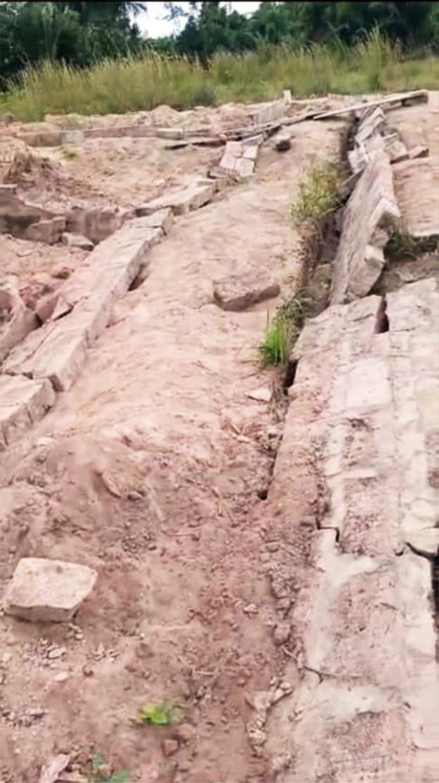 The destroyed foundation of the building